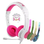 BuddyPhones School+ ausinės su galvos juosta, laidinės, skirtos skambučiams ir muzikai, 20&ndash;20000 Hz, 1,4 m kabelis, rožinė/balta