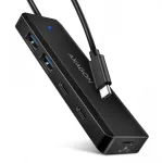 AXAGON HUE-C2C USB-C 5 Gbps kelioninis &scaron;akotuvas, 2x USB-A + 2x USB-C, USB-C maitinimo įėjimas, 19 cm kabelis