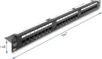 Delock 19 inch 1U Patch Panel 24 Port Cat.6 su LED ir įtempimo mažinimo juosta, neekranuotas, juodas (91087)