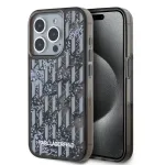 KARL LAGERFELD Liquide GlitterMonogram Gradient Back Cover, skirta Apple iPhone 15 Pro, juoda
