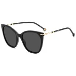 Carolina Herrera HER0091S807 moteri&scaron;ki katės akies formos akiniai nuo saulės &ndash; juodas acetatinis rėmas, pilki polikarbonatiniai lę&scaron;iai, UV400 apsauga