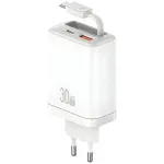 USAMS Xiang Series CC296 30W USB-C/USB-A įkroviklis su USB-C laidu Baltas