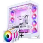 PHANTEKS NV Series NV7 E-ATX korpusas, grūdintas stiklas, ARGB &ndash; baltas su M25 Gen2 PWM D-RGB ventiliatorių 3 vnt. komplektu &ndash; atvirk&scaron;tinė mentė, 140 mm + DRGB rinkinys