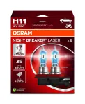 OSRAM NIGHT BREAKER LASER H11 Halogeninė lemputė, dviejų vnt. komplektas, 12V 55W PGJ19-2, iki 150% &scaron;viesesnė, 150m ilgesnis spindulys, 3900K