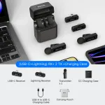 BOYA BY-V3 Combo 2,4 GHz belaidė mikrofonų sistema su 2 siųstuvais ir 2 imtuvais (Lightning ir USB-C) &ndash; juoda