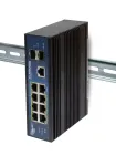 ALLNET ALL-SGI8010PDM Industrial Managed Layer2+ 10-Port Gigabit PoE Switch, 7x PoE+ 2x SFP 1x PD, Fanless IP40