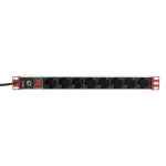 Techly 106893 19 colių 1U PDU maitinimo juosta spintai, 8x Schuko, 250 V/16 A, 3500 W, 3 m kabelis, aliuminis, juoda