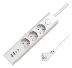MicroConnect MC-GRU00315WS-USB Schuko lizdų blokas (3 lizdai) su USB, su jungikliu, 1,5 m laido, baltas