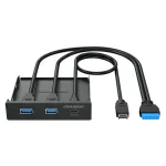 Graugear G-MP01 priekinio skydelio USB &scaron;akotuvas su 3 prievadais, 1x USB-C 3.2 Gen2 + 2x USB-A 3.0, juodas