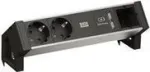 Maitinimo aksesuaras Bachmann DESK2 ALU BLACK &mdash; 2x Schutzkontakt lizdai, 1x USB įkroviklis