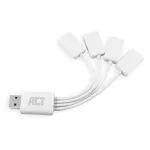 ACT AC6210 USB 3.2 Gen 1 4 prievadų USB-A lankstus USB &scaron;akotuvas, baltas, 480 Mbit/s
