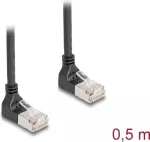 DeLOCK RJ45 Cat.6A S/FTP plonas tinklo kabelis 90&deg; žemyn 0,5 m juodas