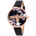 Olivia Burton Women's Enchanted Garden laikrodis OB16EM02 &ndash; 38 mm nerūdijančio plieno korpusas, pilka odinė apyrankė, pilkas ciferblatas su bičių motyvu