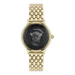 VERSACE V-Circle Unisex Swiss Quartz Watch VE6F00523 38mm Black Dial Leather Strap