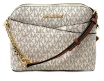 Michael Kors Jet Set Travel Crossbody Bag Vanilla Signature Coated Canvas Gold-Tone Hardware 35F1GTVC6B