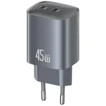 USAMS CC305 T66 45W GaN sieninis įkroviklis su 2x USB-C, Tarnish