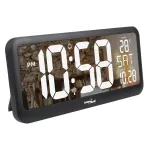 Didelis LCD laikrodis GreenBlue GB214 su temperatūros jutikliu ir data &ndash; 37x17 cm, sieninis arba pastatomas, veikia nuo adapterio ir baterijų