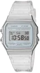 Casio F-91WS-7DF skaitmeninis laikrodis &ndash; permatomas baltas korpusas i&scaron; dervos, unisex, kvarcinis, LED ap&scaron;vietimas, atsparus vandeniui 3 ATM