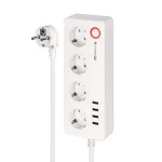 Kruger&Matz Connect P6 i&scaron;manusis ilgintuvas su 4 Schuko lizdais ir 4 USB prievadais, Tuya Wi-Fi, baltas