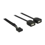 Delock USB 2.0 pinų antgalio į 2 x Type-A moteri&scaron;ką adapterio kabelis 40 cm 83823