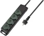 SYGONIX SY-5145340 elektros skirstytuvas be jungiklio, 3 Schuko lizdai, 1,5 m laidas, juodas/žalias