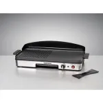 Elektrinis stalo grilis Rommelsbacher BBQ 2003 &mdash; 1900 W, 50&times;25 cm, briaunotas + Teppanyaki, reguliuojamas termostatas, sidabrinis/juodas
