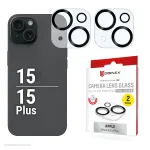 Displex Full Cover Camera Lens Glass iPhone 15/15 Plus, 10H, pilnas fotoaparato apsauginis stiklas, greitas montavimas, 2 vnt. pakuotė