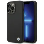 BMW BMHCP15XSILBK Silikoninis dėklas, skirtas iPhone 15 Pro Max 6,7 inch, juodas su metaliniu logotipu