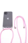 EVELATUS Apple iPhone X/XS dėklas su lyno juostelėmis, rožinis permatomas