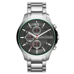 ARMANI EXCHANGE AX2163 Vyri&scaron;kas kvarcinis chronografinis laikrodis, 46 mm, juodas ciferblatas, odinis dirželis