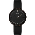 MAM MAM642 Unisex 39mm Teak Wood Watch with Black Leather Strap