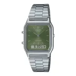 CASIO AQ-230A-3A Unisex Analog-Digital Watch, 38.8mm, Green Dial, Silver-tone Stainless Steel Band