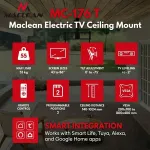 Maclean MC-176 T elektrinis lubinis TV laikiklis su Tuya Smart valdymu, VESA 200x200&ndash;800x400, 43&ndash;86 colių televizoriams, 55 kg apkrova, juodas