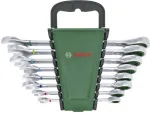 Bosch 8 dalių kombinacinis reketinis veržliarakčių rinkinys su 72 dantų reversiniu reketu, chromvanadžio, metrinis 8-19 mm, žalias/juodas dėklas