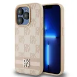 DKNY odinis dėklas su &scaron;achmatų ra&scaron;tu ir dryžiais iPhone 15 Pro Max - rožinis