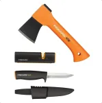 Kirvio ir peilio rinkinys Fiskars 1057913 su galąstuvu &ndash; ne&scaron;iojamas kirvis ir universalus peilis