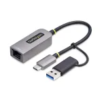 StarTech.com USB-C į Ethernet adapteris su USB-A lizdu, 10/100/1000Mbps, USB 3.0 į Gigabit Ethernet tinklo adapteris, 6 col./15 cm integruotas kabelis, USB GbE adapteris