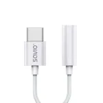 USB Type-C (M) &ndash; Jack 3,5 mm (M) garso adapteris baltas SAVIO AK-51