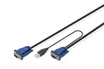 DIGITUS KVM kabelių rinkinys, VGA, PS/2 pelė, PS/2 klaviatūra, USB, HD DB15/M, 2xMiniDIN6/M, USB A tipas/M - HD DB15/M, juodas, 1,8 m