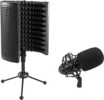 Didelės diafragmos kondenserinis mikrofonų rinkinys Omnitronic CM-78MK2 su AS-04 stalo mikrofono absorberio sistema