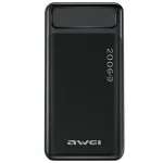 Ne&scaron;iojamas i&scaron;orinis akumuliatorius AWEI P6K 20000mAh Juodas 2xUSB/PD/Micro-USB