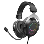 FIFINE H3 AmpliGame RGB laidinis ausinių su nuimamu mikrofonu, 50 mm tvarkyklės, USB-A, juodos spalvos