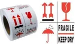 RILLPRINT 76900 Įspėjamieji lipdukai FRAGILE / KEEP DRY, nuolatiniai klijai, balti/raudoni/juodi, 74x105mm, 500 lipdukų ritinyje