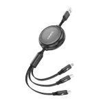 3-in-1 i&scaron;traukiamas laidas FONENG X113 1,1 m juodas &mdash; Lightning, USB-C, Micro-USB