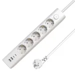 Microconnect 5-kių lizdų Schuko ilgintuvas su USB jungtimis, jungikliu, 1,5 m, baltas