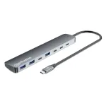 Manhattan 7 prievadų USB-C / USB-A stotelė, 10 Gbps, PD 100 W, aliuminis, kosminė pilka
