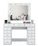 Makeup Table Kalune Design BJ119 - 2895 White Engineered Wood with LED Mirror