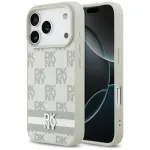 DKNY Checkered su spausdintais dryžiais dėklas, skirtas iPhone 17 Pro - smėlio spalvos