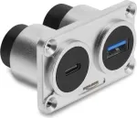Delock Dual Panel Mount USB 3.2 Gen 1 Type-A lizdas + USB 3.2 Gen 2 Type-C lizdas su 100 W Power Delivery, sidabrinis
