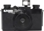 ILFORD PIXIE 35 mm juostinis fotoaparatas &ndash; sidabrinis/juodas, su blykste ir automatiniu fokusavimu
